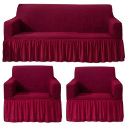 HOKIPO Wine Red Solid 5 Seater Fully Covered Stretchable Sofa Cover-image-4