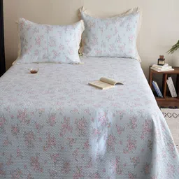 JC HOME Blue & Peach Printed 162 TC Double King Bed Cover Set 2.30 m x 2.50 m-11