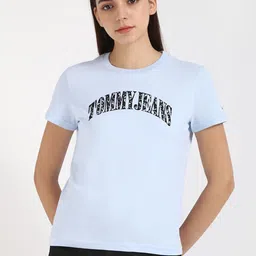 Tommy Hilfiger Women Typography Printed Round Neck Cotton T-shirt-image-43