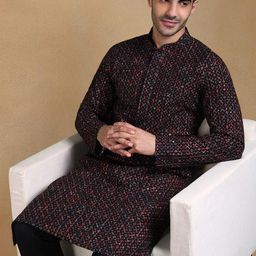 House of Pataudi Men Ethnic Motifs Printed Festive Straight Kurta-picture-15