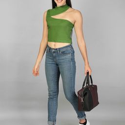 Label nyc apparel Women Solid High Neck One Shoulder Crop Top-image-78