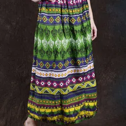 Exotic India Ethnic Motifs Printed Pure Cotton Flared Maxi Skirts-11