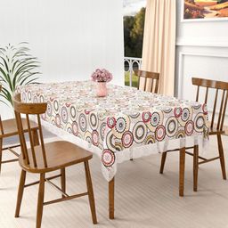 Aura White & Maroon Rangoli Printed 4-Seater Table Cover-7