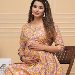 Nevisha Style Women Floral Printed Thread Work Floral Maternity Anarkali Kurta-picture-22