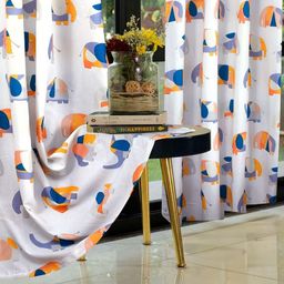 Cortina Orange & White Set of 2 Quirky Window Curtain-18