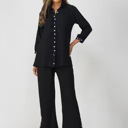 Bindigasm Phoolmati Embroidered Shirt Collar Shirt With Palazzos-image-82