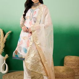 SHADOW & SAINING Floral Embroidered Sequinned Organza Unstitched Dress Material-image-46