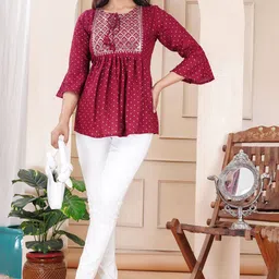 L.H HANDICRAFTS Women Embroidered Bell Sleeves Peplum Top-image-85