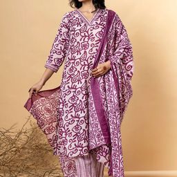 Readiprint Fashions Floral Printed V-Neck Sequinned Kurta With Palazzos And Dupatta-picture-16