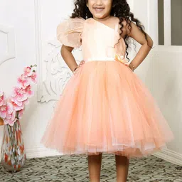 Toy Balloon kids Girls Self Design Tie-Ups Fit And Flare Knee Length Dress-image-96
