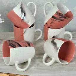 FABINALIV Rust & Cream-Coloured Printed Ceramic Matte Cups Set of Cups and Mugs image 1