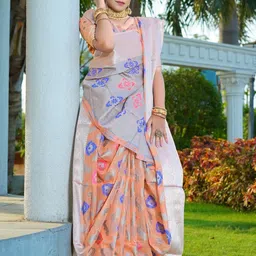 Areca Designer Ethnic Motifs Zari Linen Blend Banarasi Saree-14