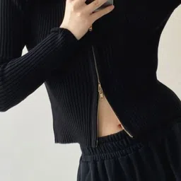 HERE&NOW Women Cotton Lapel Collar Long Sleeves Front-Open Sweater-8