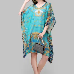 Exotic India Women Printed Georgette Short Kaftan-image-45