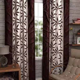BELLA TRUE Brown & White 2 Pieces Floral Printed Long Door Curtains-image-36