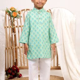 Sangria Boys Floral Printed Pure Cotton Kurta with Pyjamas-picture-34