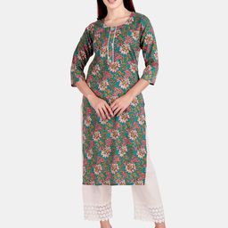 PAHNAZ Floral Printed Round Neck Straight Kurta-image-40