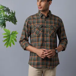 NEON CHILLIE Checked Spread Collar Classic Slim Fit Cotton Shirt-image-38