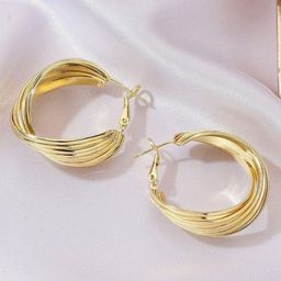 M55 Gold-Plated Circular Shaped Twisted Hoop Earrings-46