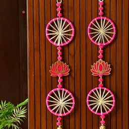 Aura 2-Pcs Purple & Red Handmade Lotus Pom Pom Latkan Toran-3