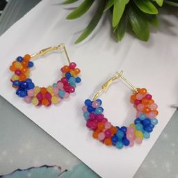 ZURIKRISHA Set Of 2 Gold-Plated Artificial Beads Beaded Circular Hoop Earrings image 2