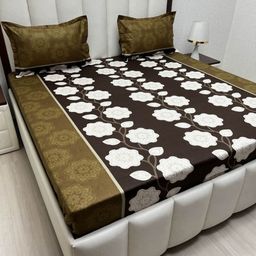 Pure Decor Brown Floral Printed Pure Cotton 230 TC Queen Bedsheet Set- 2.28 m x 2.54 m-picture-32