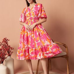 Krunal Raiyani Puff Sleeve Fit & Flare Midi Dress-image-53