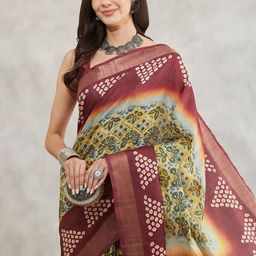 Janasya Ethnic Motifs Printed Zari Saree With Blouse Piece-picture-10