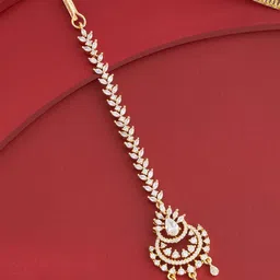 Kushal's Fashion Jewellery Gold-Plated Zircon Stone Studded Maang Tikka-image-97