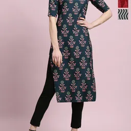 Anouk Rustic Women Pack of 3 Ethnic Motifs Printed Round Neck Straight Kurta-image-85