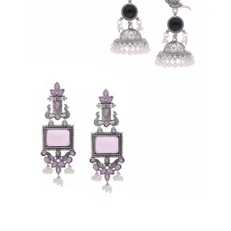 Anouk Set Of 2 Silver-Plated Artificial Stones and Beaded Contemporary Drop Earrings image 2
