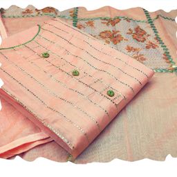 HERE&NOW Striped Embellished Zari Unstitched Dress Material-image-22
