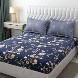 KIDS WONDERS Navy Blue & Red Floral Microfiber 300 TC Double King Bedsheet Set-2.74mx2.74m-image-4