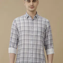 Linen Club Men Contemporary Slim Fit Opaque Checked Casual Shirt-picture-9