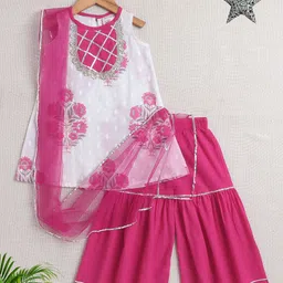 The Magic Wand Girls Printed Regular Pure Cotton Kurta with Palazzos & With Dupatta-picture-16