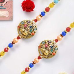 MEIRA JEWELLERY Pack Of 2 Beaded Studded Rakhi Gift Set-image-72