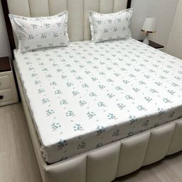 Pure Decor White & Blue Floral Queen Bedsheet with 2 Pillow Covers-picture-45