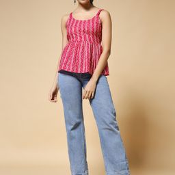 Istyle Can Women Bandhani Striped Shoulder Straps Cotton Peplum Top-image-100