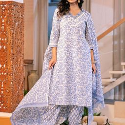 RANI PRINTS RP_1062_B_M Women Floral Printed Aari Work Pure Cotton Kurta Set With Dupatta-image-99