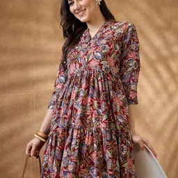 Globus Floral Print V-Neck Tiered A-Line Mini Fusion Dress-image-4