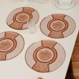 HOSTA HOMES Brown & White 4Pc Printed Pure Cotton Table Placemats-18
