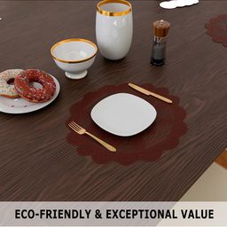 Kuber Industries Set Of 2 Maroon Cotton Round Plain Net Placemats image 4