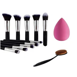 zemglam Set Of 10 Makeup Brushes With 1 Beauty Blender & 1 Oval Brush-3