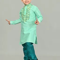 NFC CREATION Boys Ethnic Motifs Embroidered Regular Thread Work Dupion Silk Kurta with Pyjamas image 5