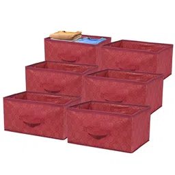 Kuber Industries Maroon & Gold Toned 6 Pieces Printed Non Woven Drawer Storage Organizer-38