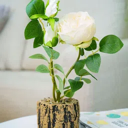 Ekhasa White & Green Roses Artificial Flower With Cement Vase Pot-18