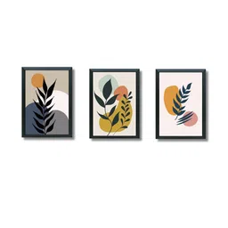 Aisha Decorz Black Set of 3 Piece Synthetic Wood Abstract Wall Paintings-picture-6