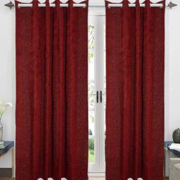 saral home Maroon Polyester and Chenille Geometric 7ft Light Filering Eyelet 2 Pcs Door Curtains-picture-27