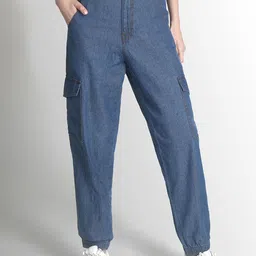 The Roadster Lifestyle Co Denim Jogger With Side Cargo Pockets-image-1