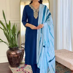 Fashion Basket Women Embroidered Regular Sequinned Kurta with Pyjamas & With Dupatta-5